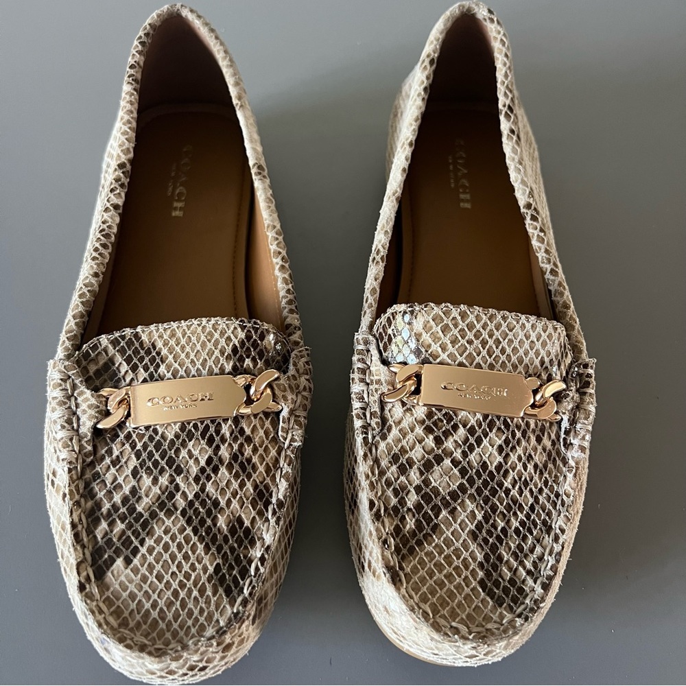 Coach‎ Olive Snakeskin Print Loafers